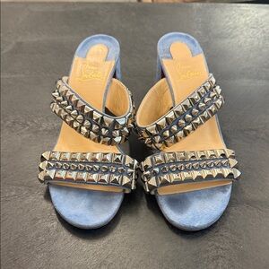 Christian Louboutin Blue and Silver Studded Sandals